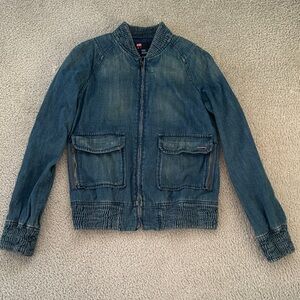 SALE!! DIESEL Denim Blue Distressed Vintage Look Bomber Jacket Unisex M